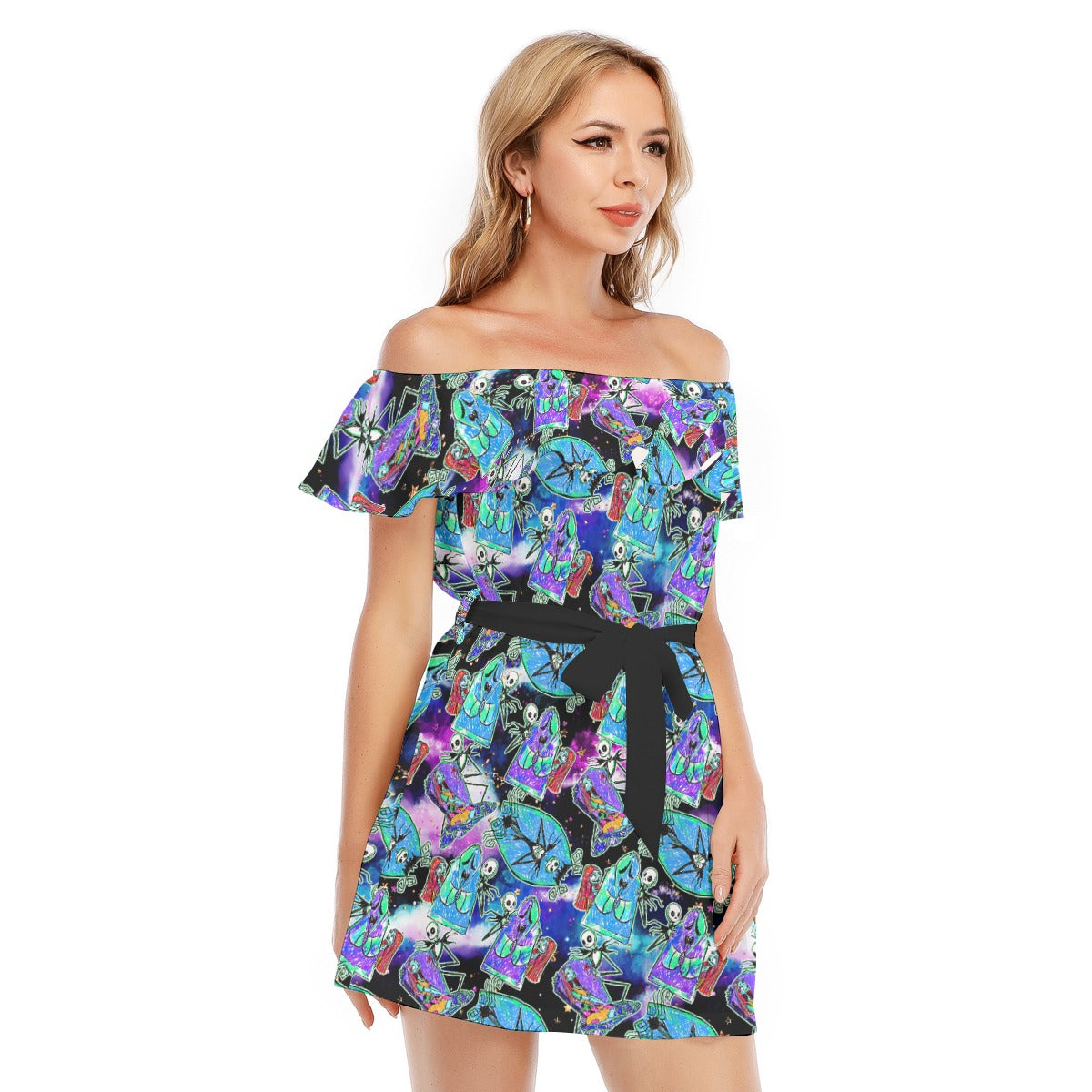 Haunting Romance Sketch - Women's Off-shoulder Ruffle Dress
