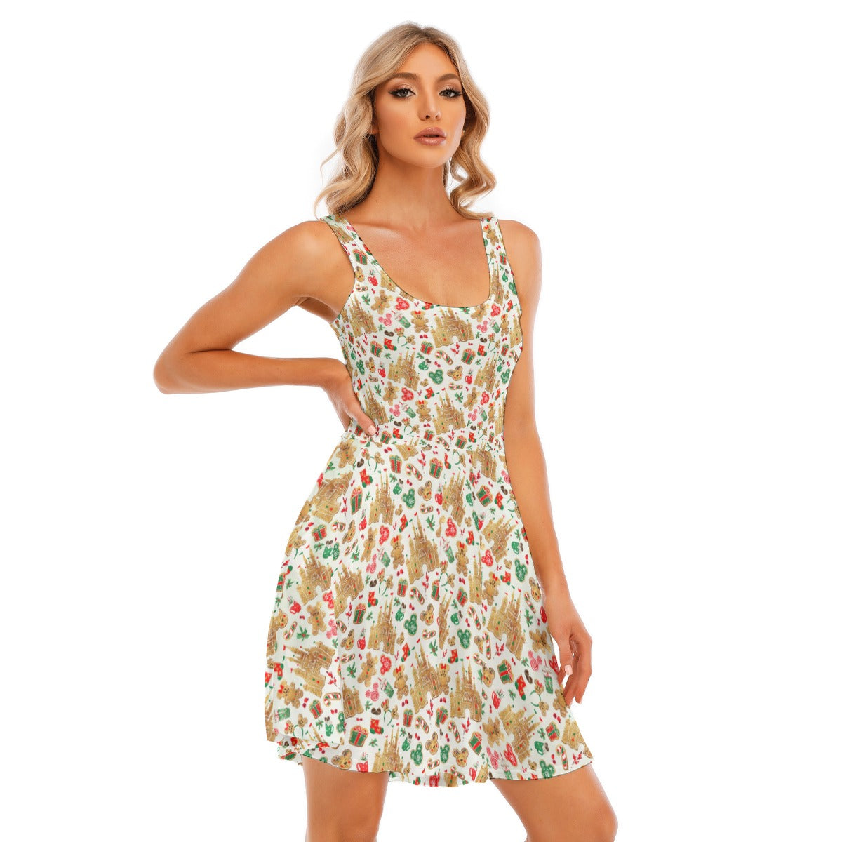 Gingerbread Castle Holiday Treats - Women's Sleeveless Pocket Skater Dress