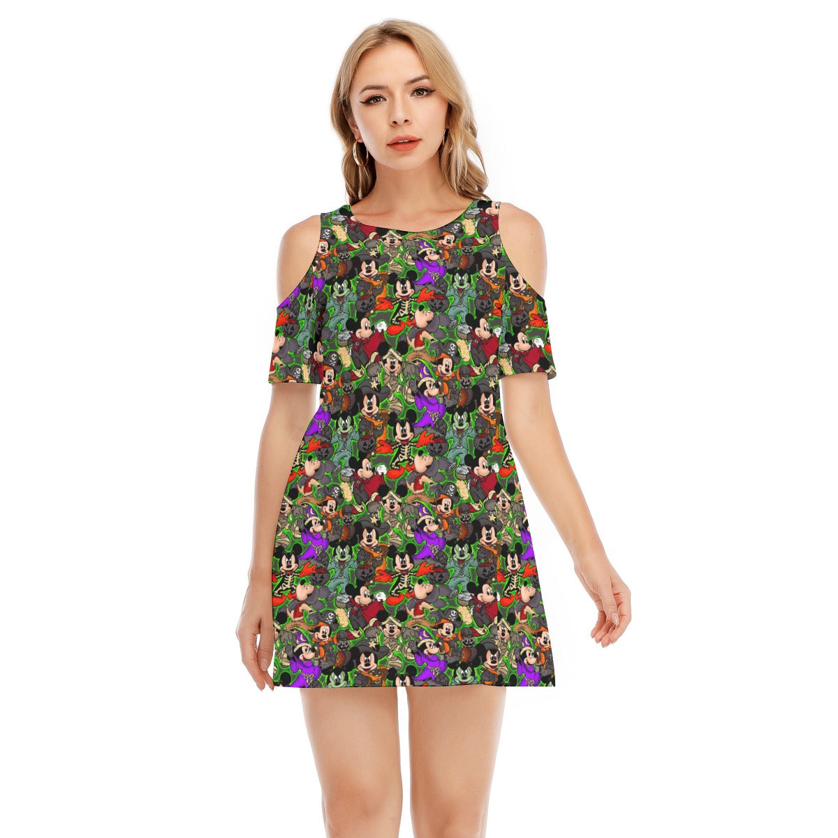 Halloween Costume Mashup - Women's Cold Shoulder Cotton Dress
