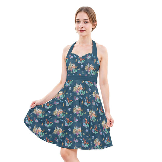 Whimsical Sea King and Crab - Women's Halter Vintage Pocket Dress