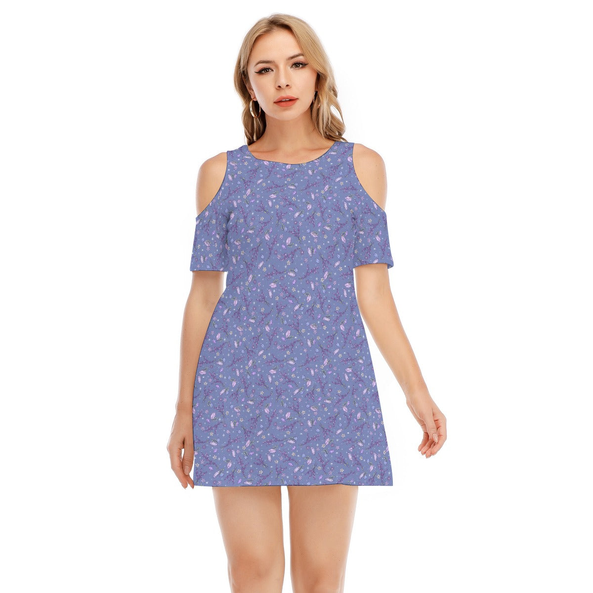 Lavender Vibes - Women's Cold Shoulder Cotton Dress