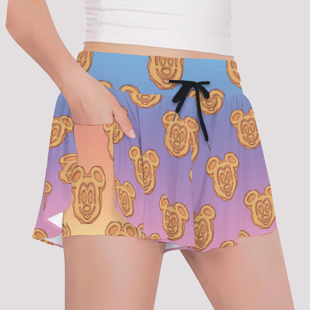 Rainbow Mouse Waffles - Girls’ Flowy Pocket Shorts