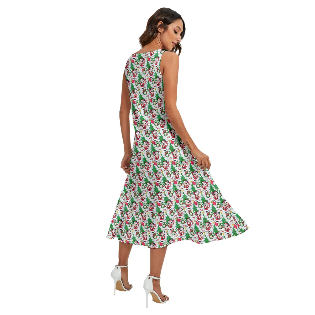 Santa Mouse with Sparkle - Women’s Diagonal Pocket Midi Dress