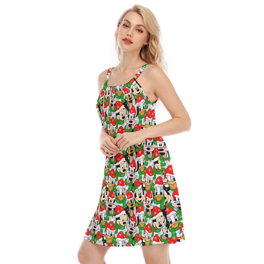 Mouse Friends in Santa Hats - Women’s Adjustable Sundress