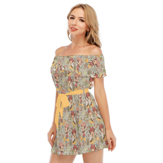 Woodland Frolics Cottagecore - Women's Off-shoulder Ruffle Dress