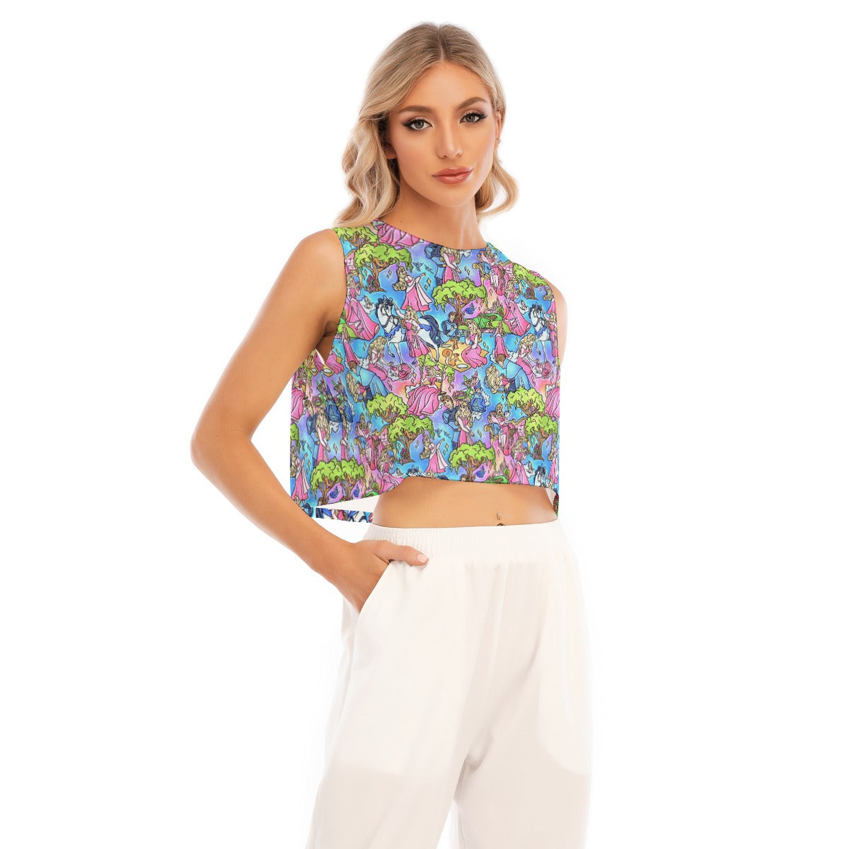 Dreaming Princess Storybook Scenes - Women’s Sleeveless Cropped Tee