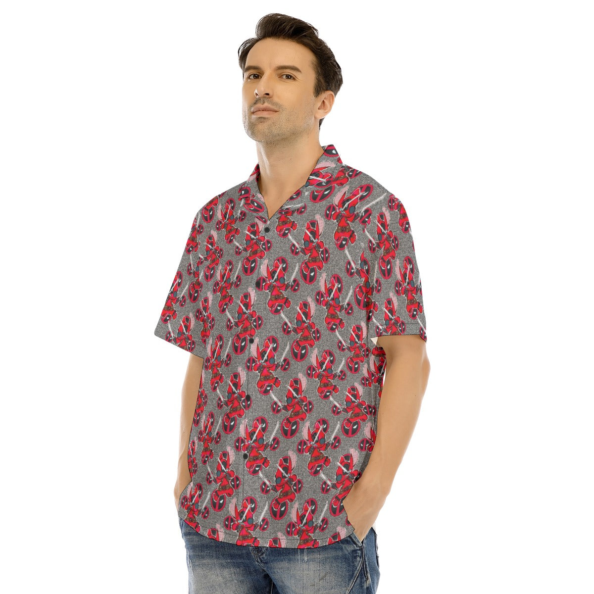 Superhero Stitch - Red Masked Hero - Men's Hawaiian Button Up Shirt
