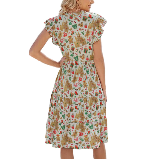Gingerbread Castle Holiday Treats - Women's Tiered Pocket Midi Dress