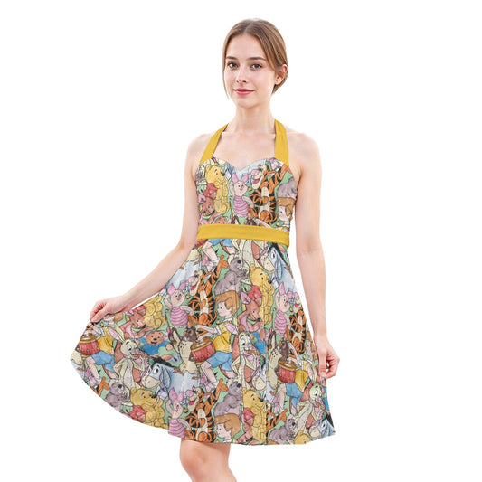 Sketched Hundred Acre Crew - Women's Halter Vintage Pocket Dress