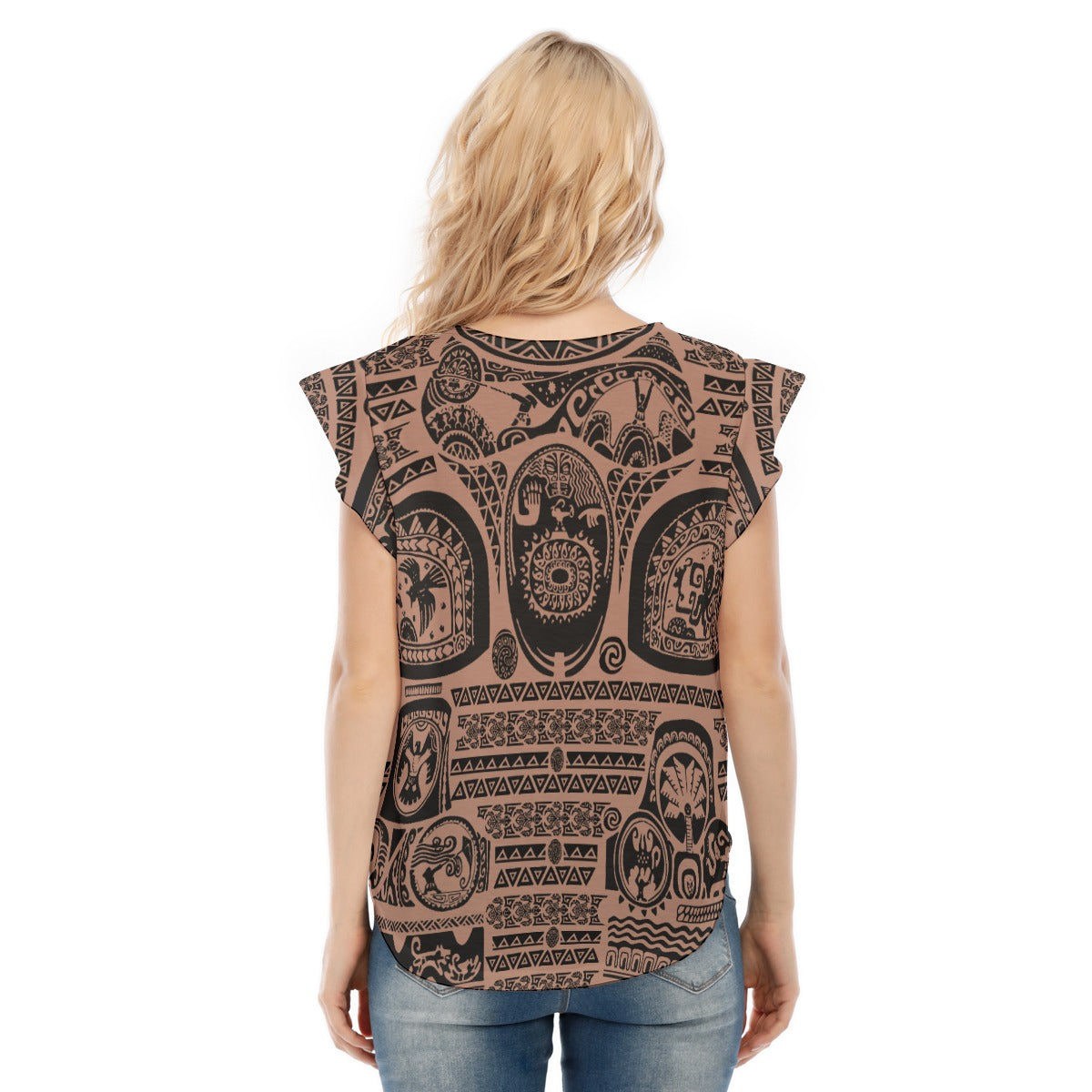 Polynesian Tattoo Motifs - Women’s Flutter Sleeve Top
