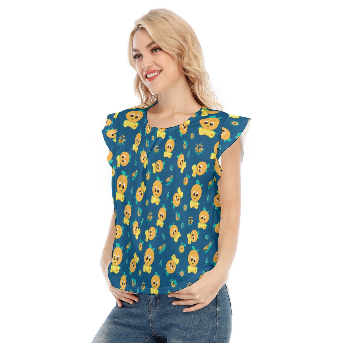 Cheerful Citrus Bird - Women’s Flutter Sleeve Top