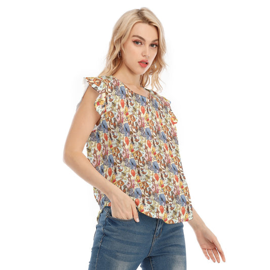 Woodland Friends Sketch - Women’s Flutter Sleeve Top