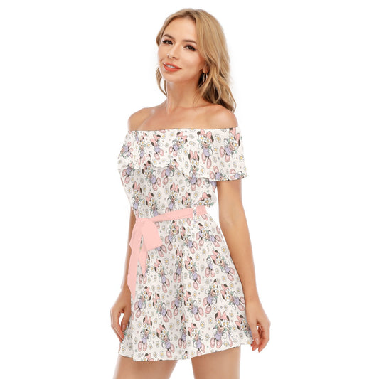 Daisy Crown Delight - Women's Off-shoulder Ruffle Dress