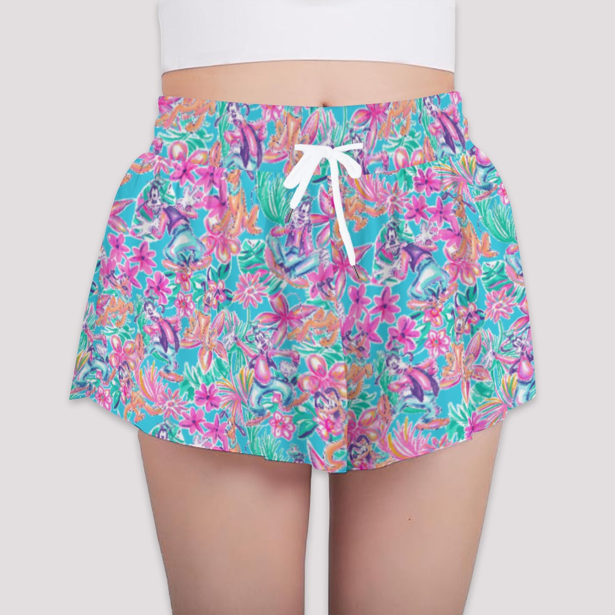 Tropical Bloom Fiesta - Playful Duoluto - Girls’ Flowy Pocket Shorts