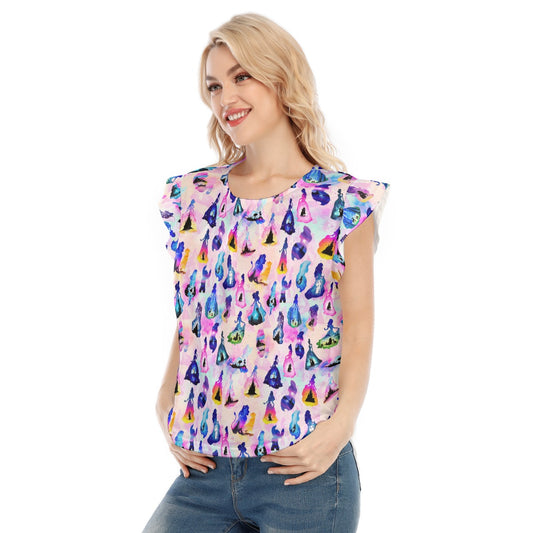 Princess And Classic Animation Silhouettes - Women’s Flutter Sleeve Top