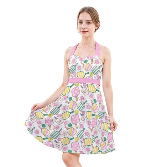 Pretty Pickleball Paddles - Women's Halter Vintage Pocket Dress