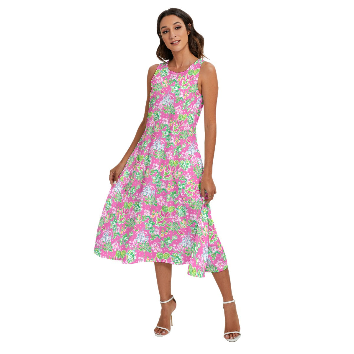 Bright Tropical Vibes - Watermelon Mouse Duo - Women’s Diagonal Pocket Midi Dress