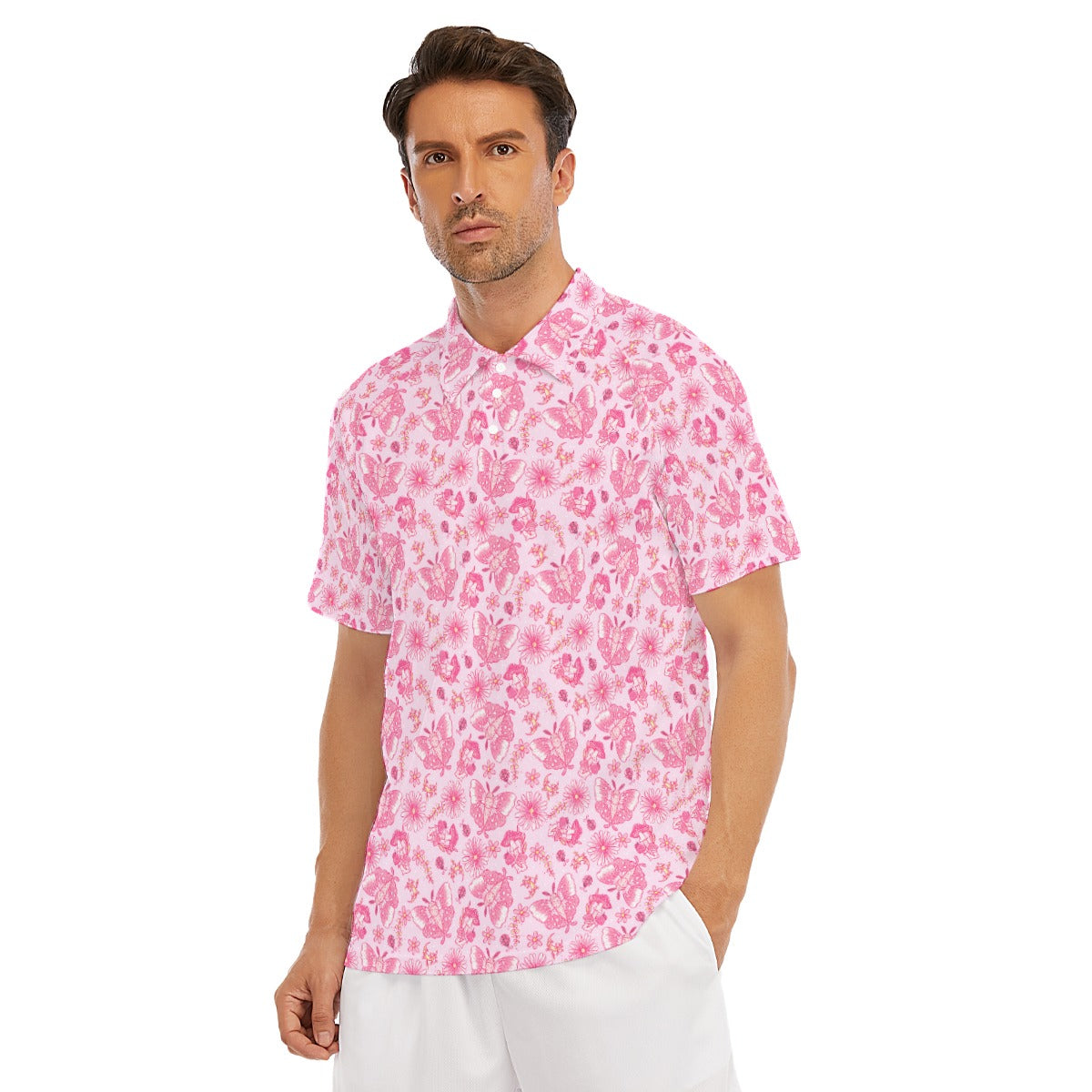 Pink Mushroom Moths - Men's Polo Shirt