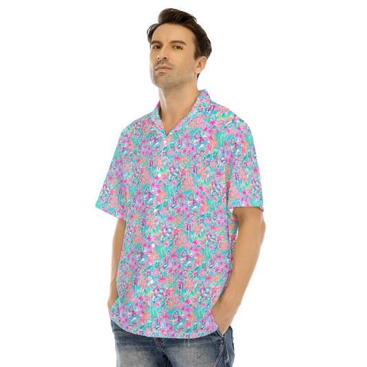 Bright Tropical Bloom - Goofy & Pluto - Men's Hawaiian Button Up Shirt