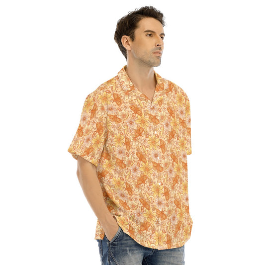 Orange Crystal Moths - Men's Hawaiian Button Up Shirt