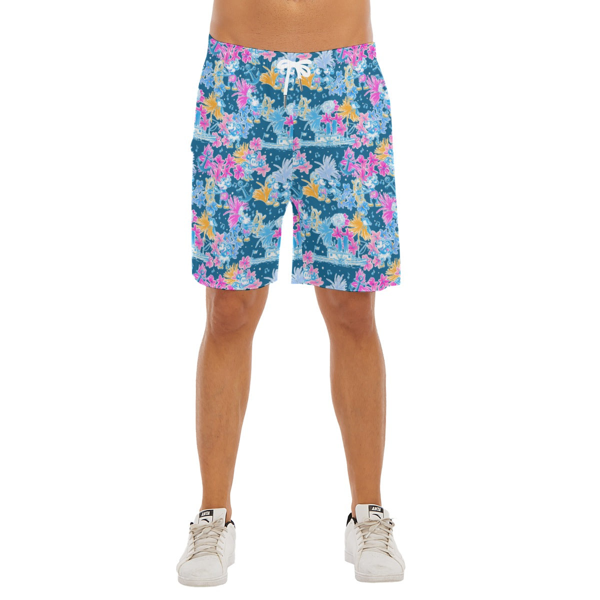 Bright Tropical Whimsy - Vintage Steamboat Captain - Men’s Pocket Beach Shorts