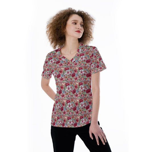 Fairytale Florals – Island Princess - Women's Short Sleeve V-Neck T-Shirt