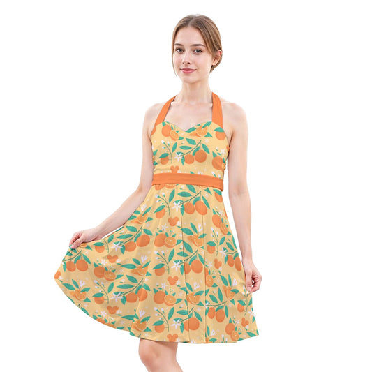 Hidden Citrus Delight - Women's Halter Vintage Pocket Dress