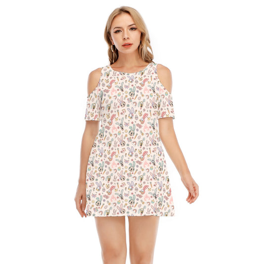 Springtime Friends Celebration Fun - Women's Cold Shoulder Cotton Dress