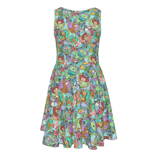 Tattoo Hearts Space Cowboys & Friends - Kid's Sleeveless Skater Dress