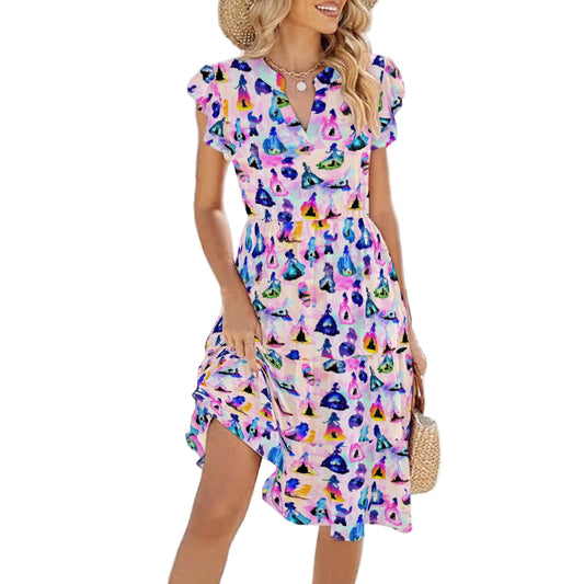 Princess And Classic Animation Silhouettes - Women's Tiered Pocket Midi Dress