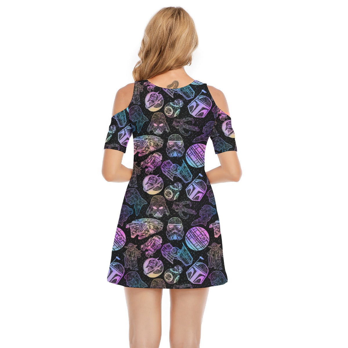 Watercolor Galactic Mandalas - Women's Cold Shoulder Cotton Dress