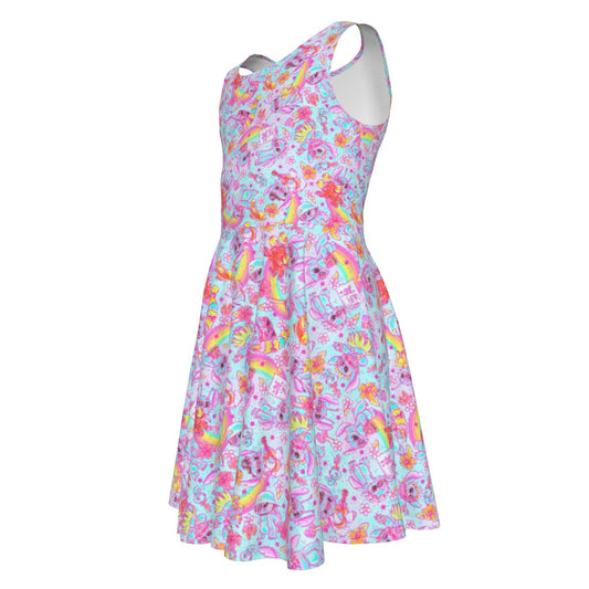 Neon Rainbow Mischief - Kid's Sleeveless Skater Dress
