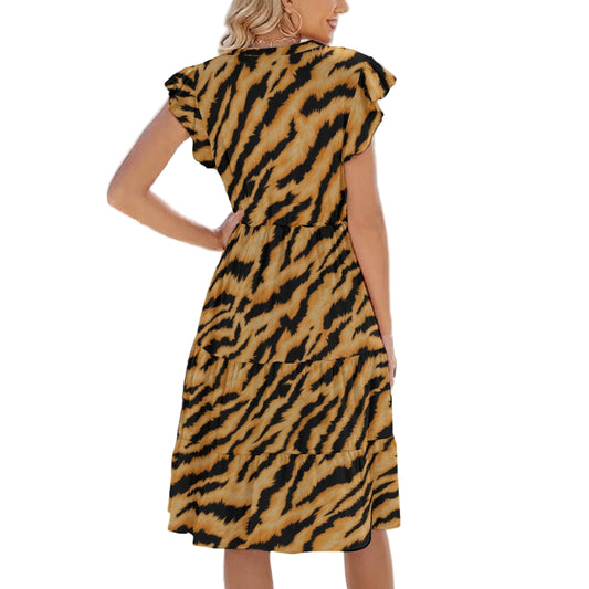 Animal Print - Tiger - Women's Tiered Pocket Midi Dress
