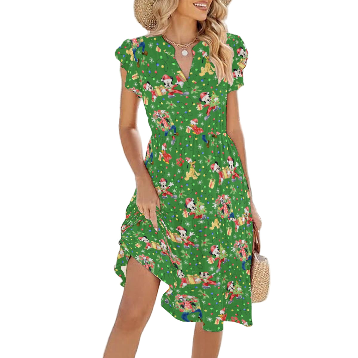 Mouse & Friends Christmas Cheer - Women's Tiered Pocket Midi Dress