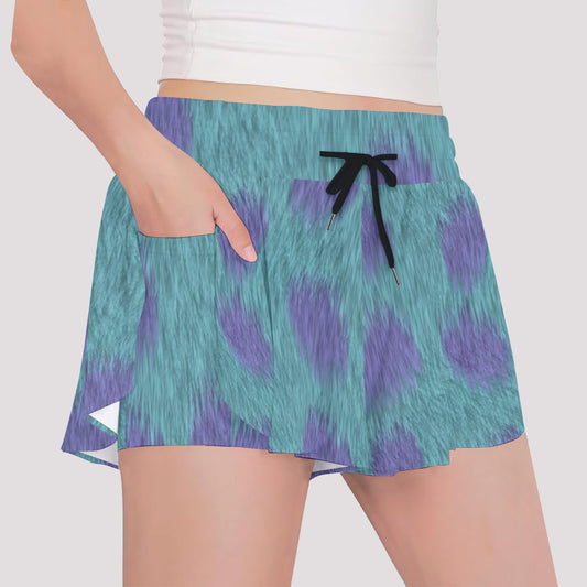 Turquoise Monster Spots - Girls’ Flowy Pocket Shorts