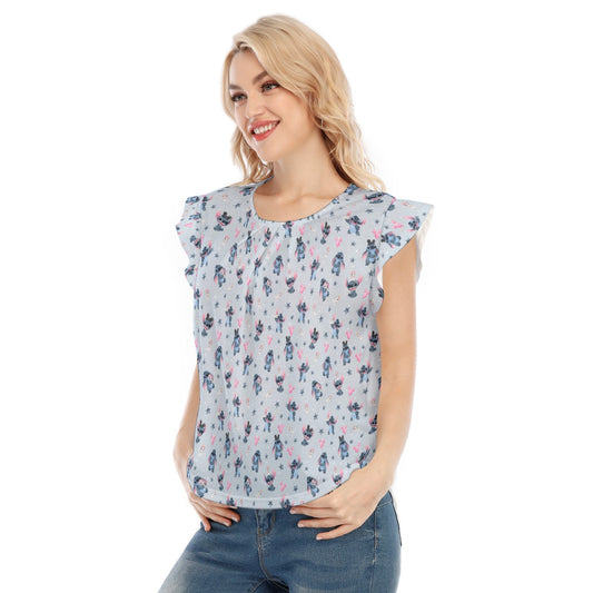 Happy Blue Alien - Women’s Flutter Sleeve Top