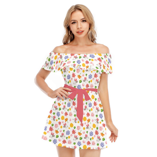 Floral Friends Springtime - Women's Off-shoulder Ruffle Dress