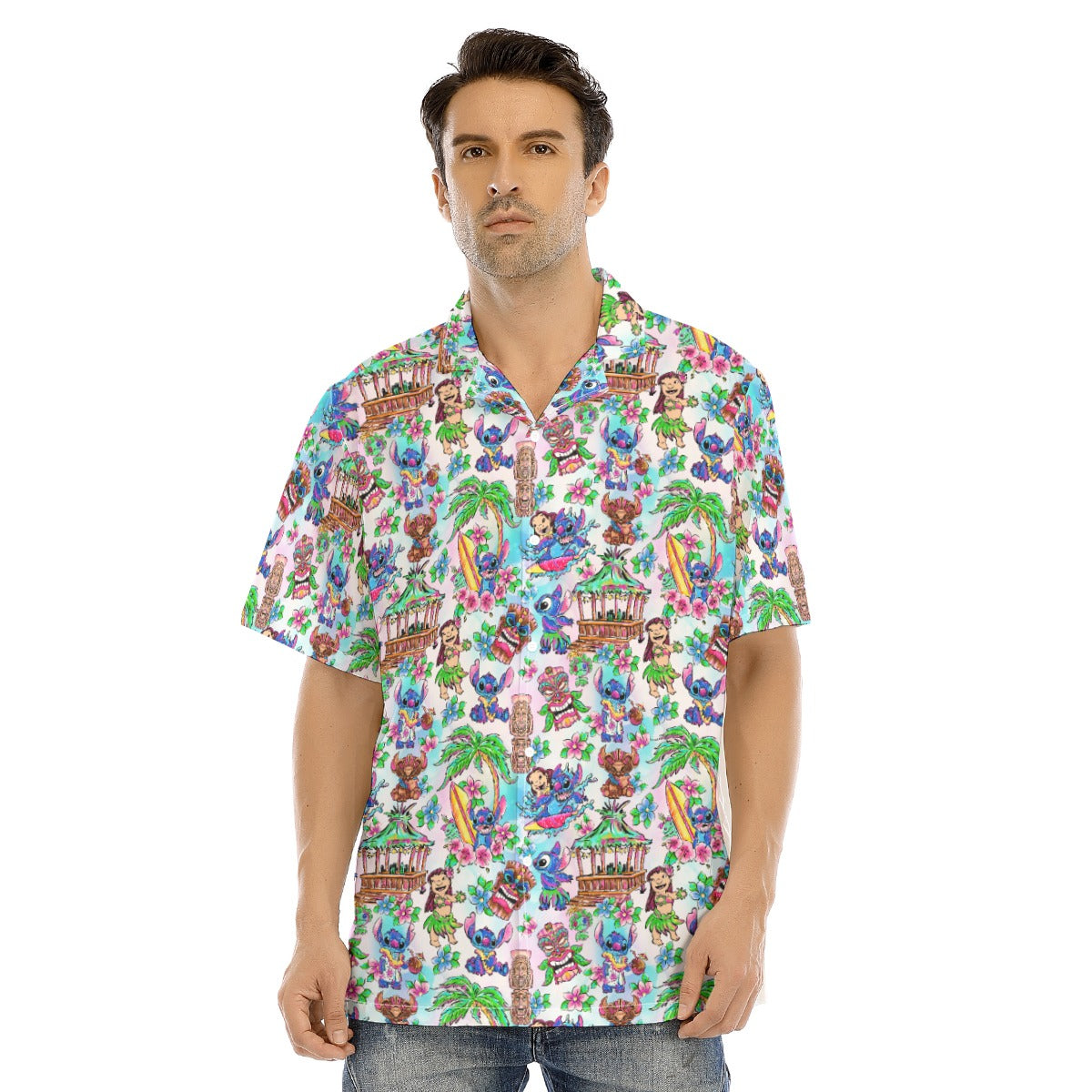 Bright Island Chaos Hand Drawn - Men's Hawaiian Button Up Shirt