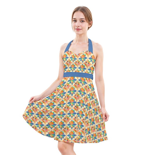 Retro Citrus Play - Women's Halter Vintage Pocket Dress