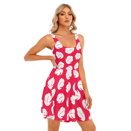 Island Leaf Print - Women's Sleeveless Pocket Skater Dress