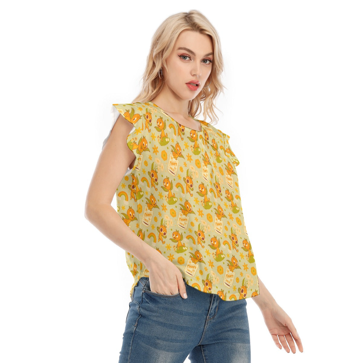 Vintage Citrus Garden - Women’s Flutter Sleeve Top