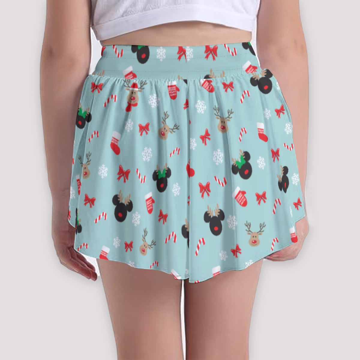 Festive Reindeer Mouse Holidayeers - Girls’ Flowy Pocket Shorts