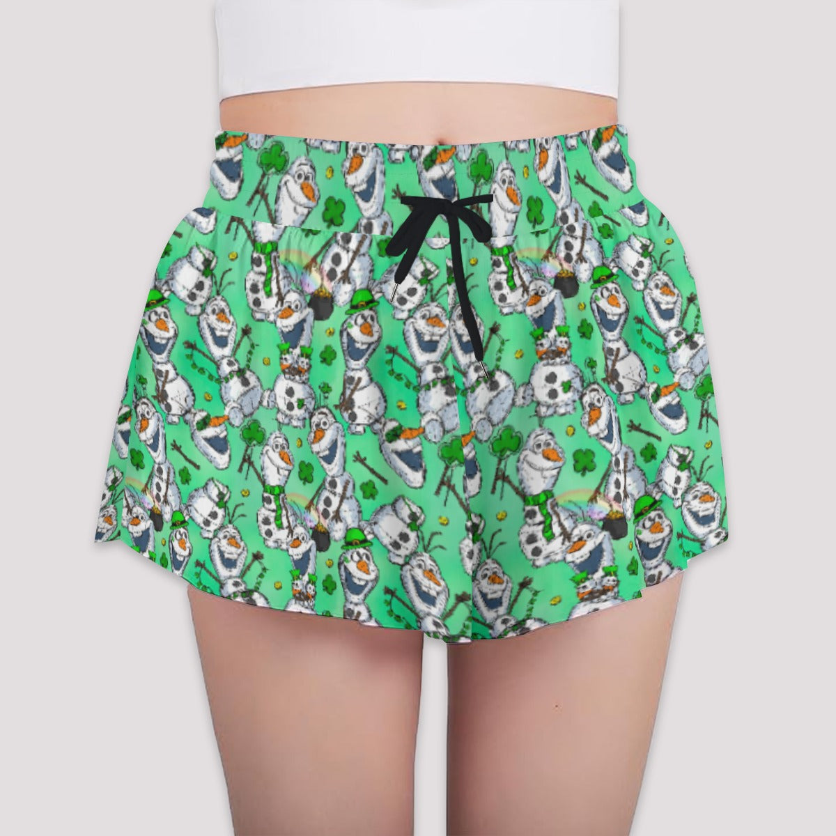 Sketched Snowman St. Patrick’s Day - Girls’ Flowy Pocket Shorts
