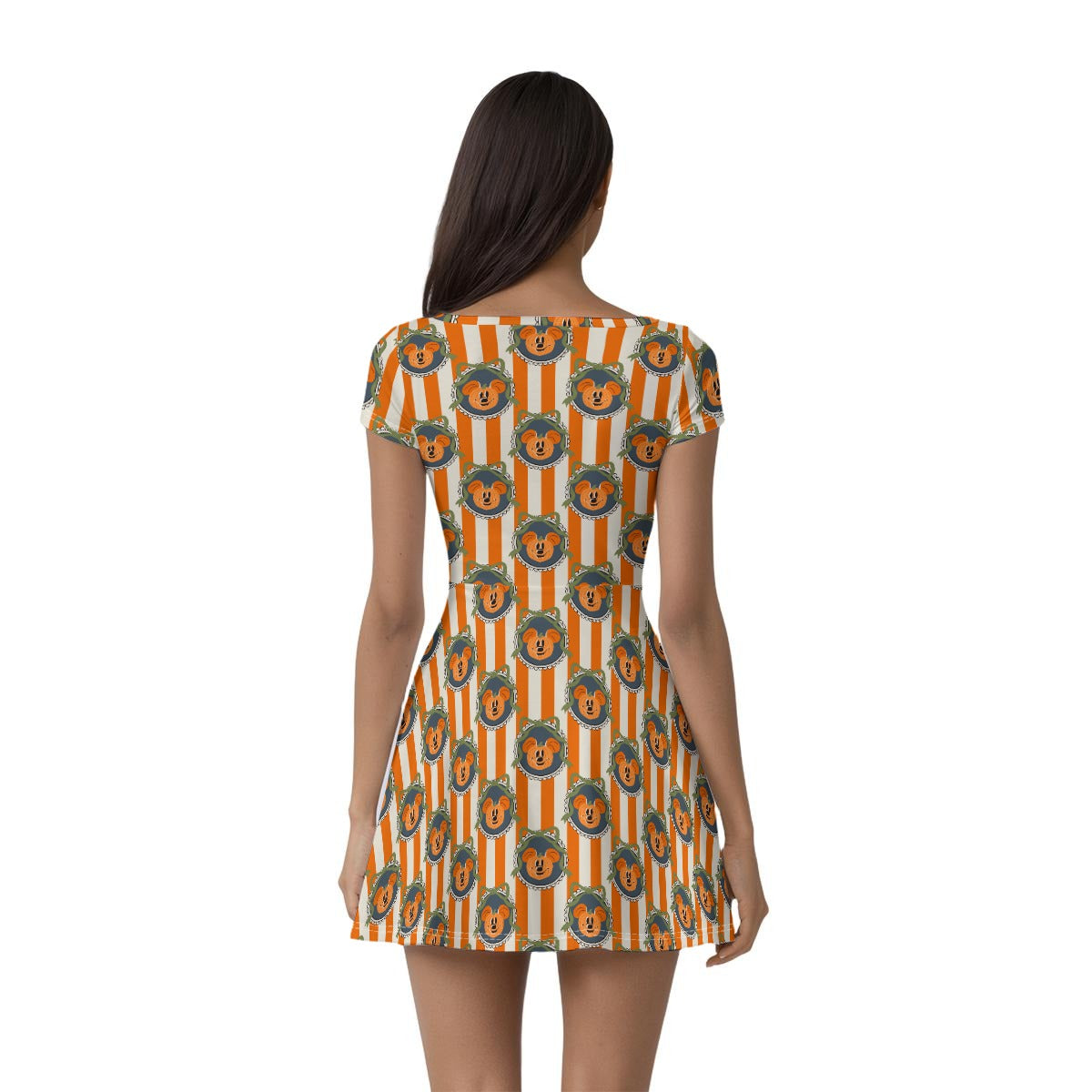 Pumpkin Cameo Stripes - Women’s Short Sleeve Athletic Skater Dress with Built-In Shorts