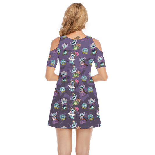 Haunted Alien Portraits - Women's Cold Shoulder Cotton Dress