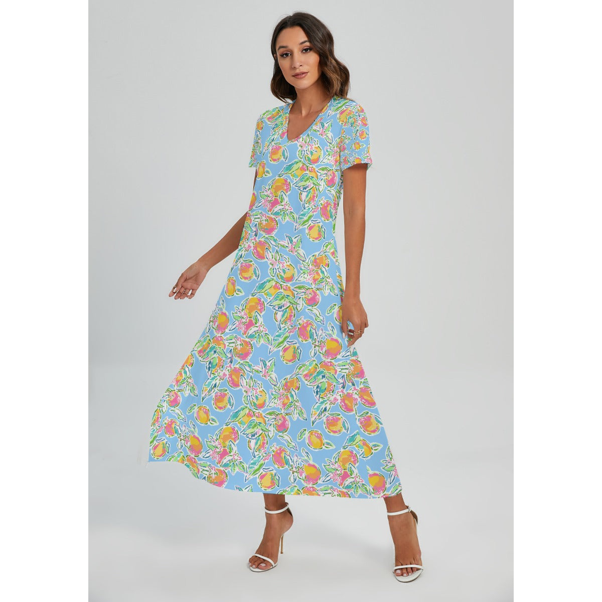 Peachy Keen - Women's V-Neck Side Split Maxi Dress