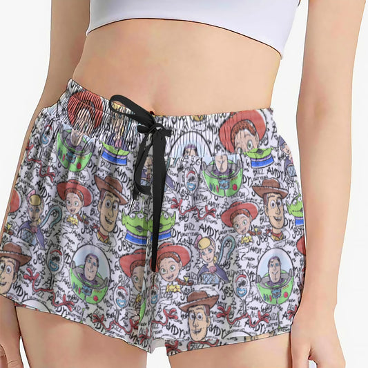 Sketch Autographs of Animated Toy Friends - Women's Flowy Pocket Shorts