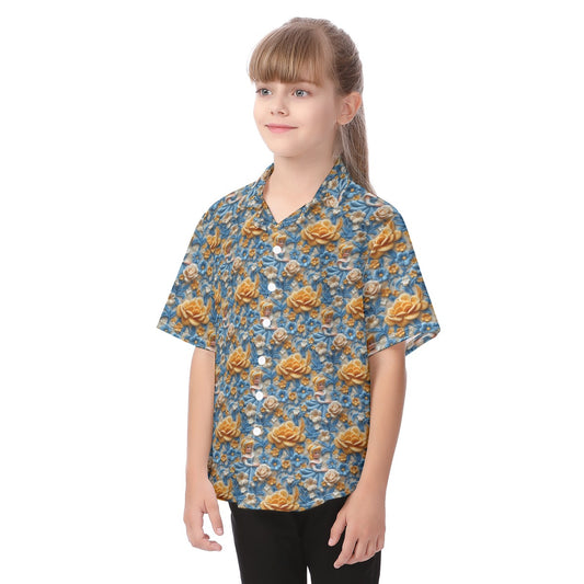 Regal Embroidered Cinderella - Kid's Hawaiian Button Up Shirt
