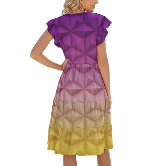 Geometric Spaceship Sphere - Women's Tiered Pocket Midi Dress