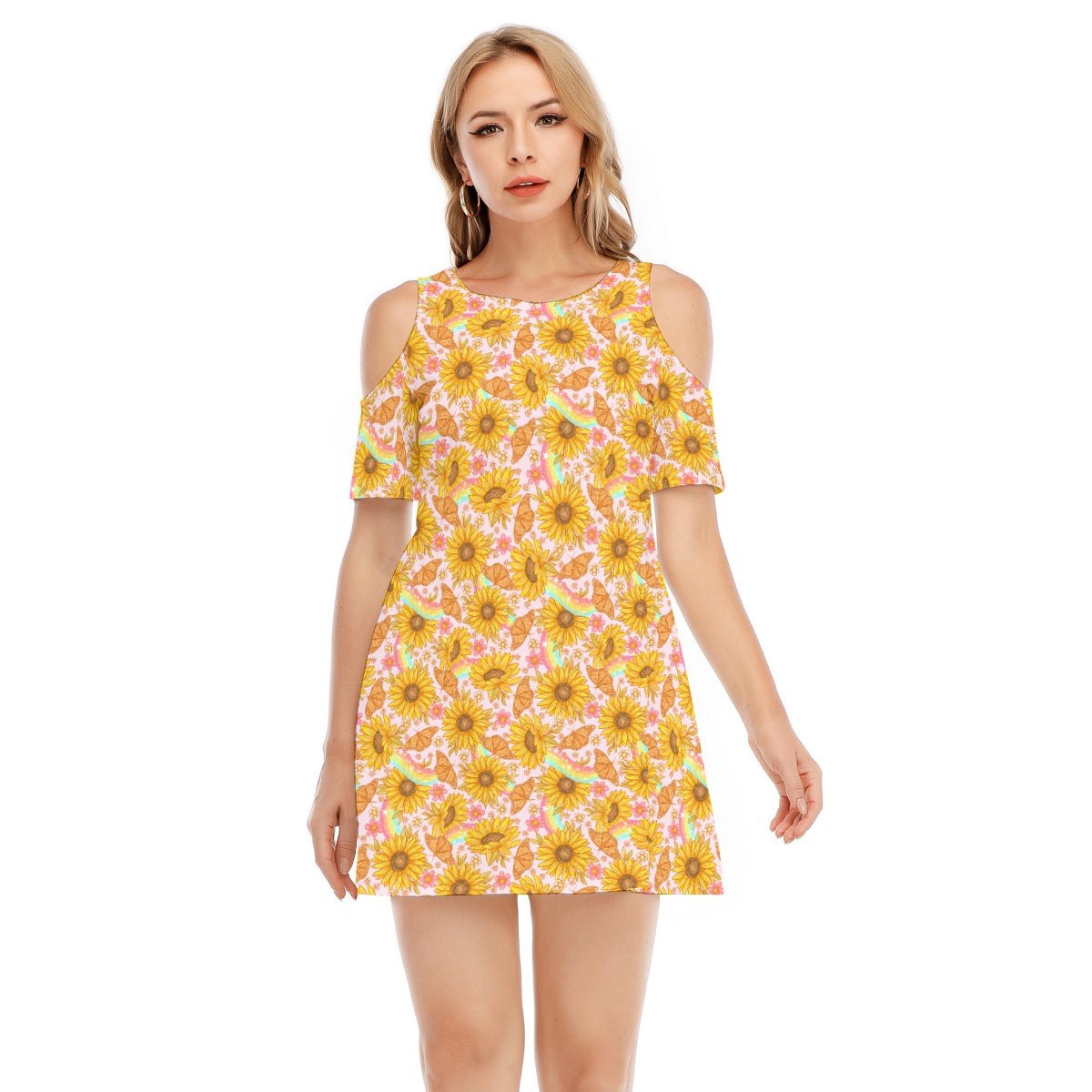 Sunflower Dreams - Women's Cold Shoulder Cotton Dress